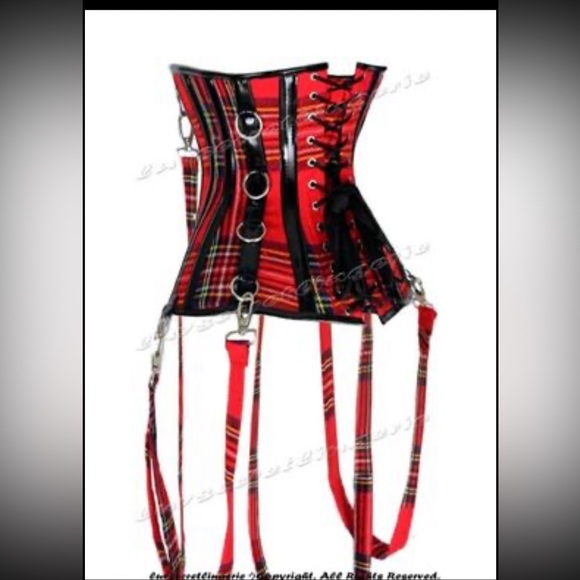 26 Double Steel Boned Waist Training Faux Leather Tartan Underbust Corset - Picture 2 of 2